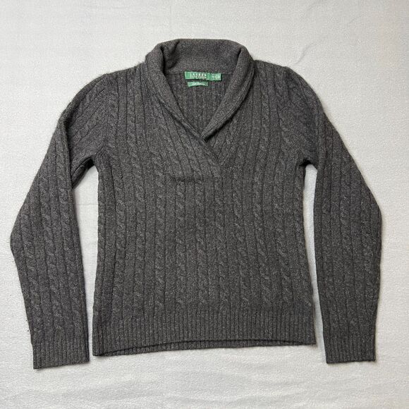 Lauren Ralph Lauren Sweaters - Lauren Ralph Lauren Sweater Women's Medium Gray Cashmere Cable Knit Shawl Collar